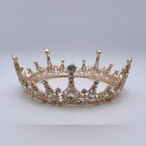 Gold Tone White Rhinestones Tiara Crown